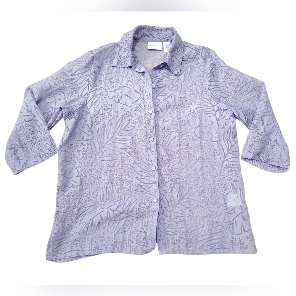 Alfred Dunner Purple Sheer Burnout Button Front Blouse Women’s Size 14 Floral - Picture 3 of 11